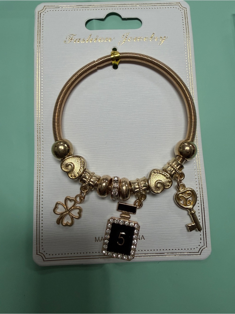 Gold Charm Bracelet with Black Number Pendant - Fashion Jewelry